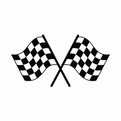 Two crossed checkered flags waving on white background victory celebration