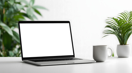 Fototapeta premium Stylish Laptop and Coffee on Desk