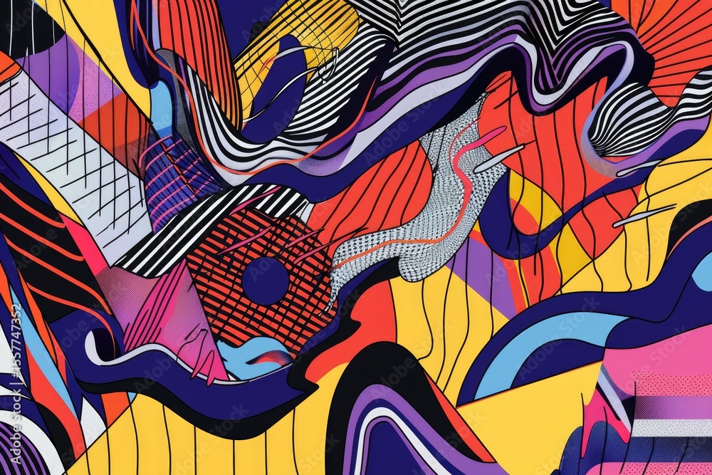 Poster colorful abstract geometric shapes and patterns. digital artwork of vibrant color of shape with over