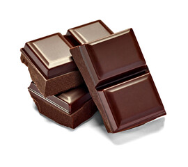 close up of chocolate pieces on white background