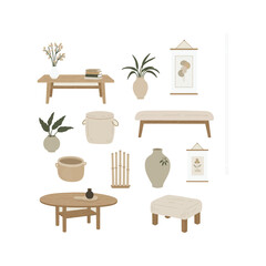Modern minimalist living room furniture and decor elements neutral color palette