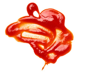 close up of  a ketchup stain on white background