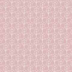 Dusty Pink Floral Line Art Seamless Pattern