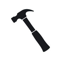 Simple Black and White Illustration of a Hammer solid black silhouette hammer white background hammer tool construction repair carpenter woodworking DIY icon silhouette