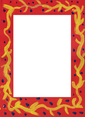Hand drawn gouache painted decorative frame isolated on a transparent background 