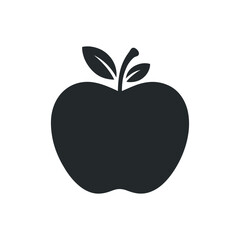 Simple Black and White Apple Icon with Stem and Leaves solid black silhouette apple leaves apple fruit icon logo symbol black white silhouette