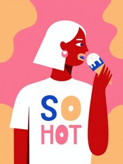 Vibrant illustration of female eating ice cream on a hot day