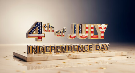  4th of July, featuring sculpted 3D text “4th of July” above “INDEPENDENCE DAY”, each letter encased in marble and inlaid with a glossy USA flag texture. 