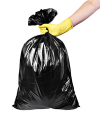 close up of a plastic bag for trash waste on white background