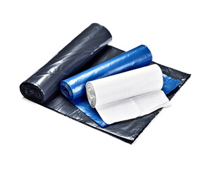 close up of a plastic bag for trash waste on white background