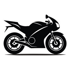 Sleek black silhouette of a modern sport motorcycle on a white background