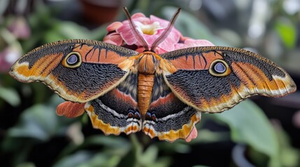 A Colorful Moth Perched On A Delicate Pink Flower
