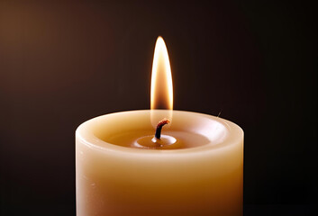 Close-Up of Lit Candle Flame in Darkness