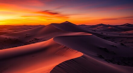 Naklejka premium Sand Dunes at Sunset with Dramatic Sky Landscape