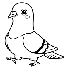 Obraz premium Cartoon pigeon illustration in black and white vector format for coloring