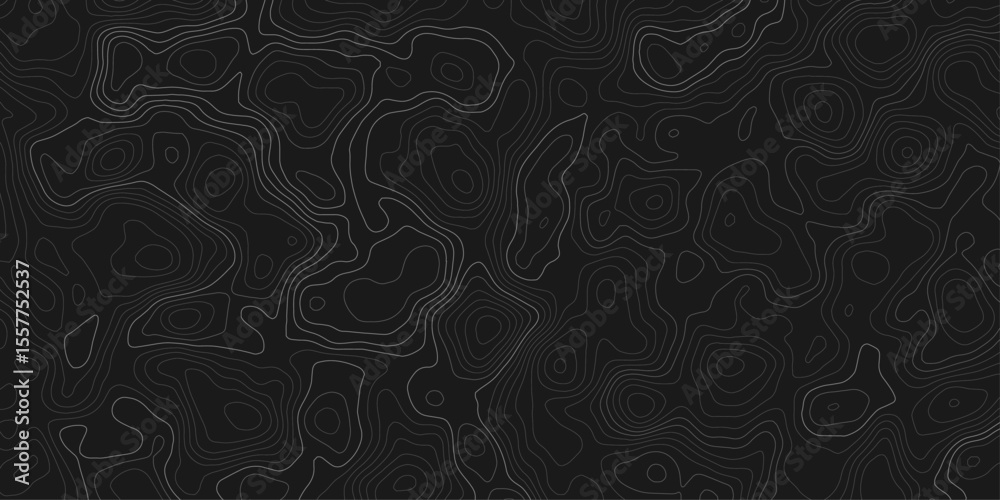 Poster dark topographic map with contour lines showing elevation on a textured surface pattern design graph