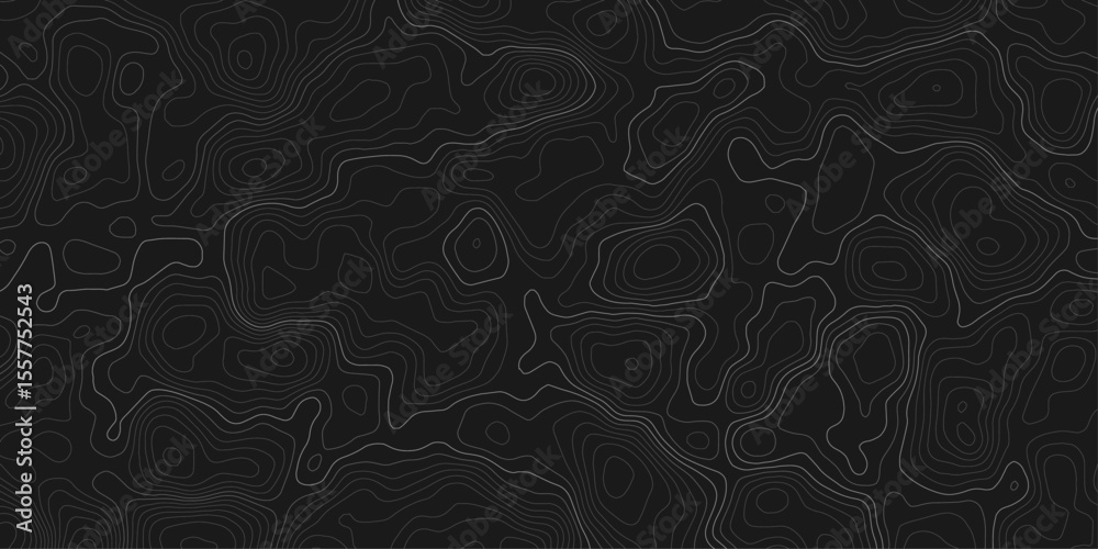 Poster dark topographic map with contour lines showing elevation on a textured surface pattern design graph