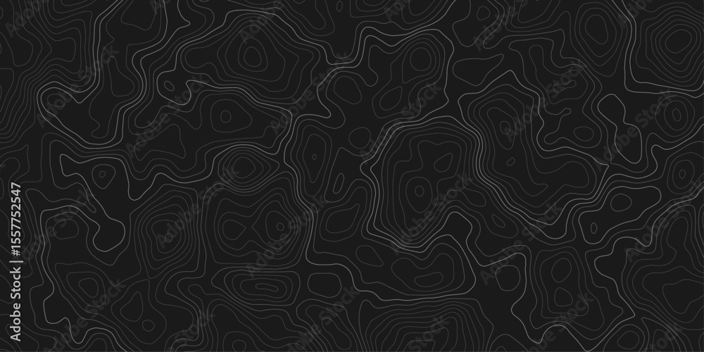 Poster dark topographic map with contour lines showing elevation on a textured surface pattern design graph