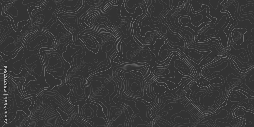 Poster dark topographic map with contour lines showing elevation on a textured surface pattern design graph