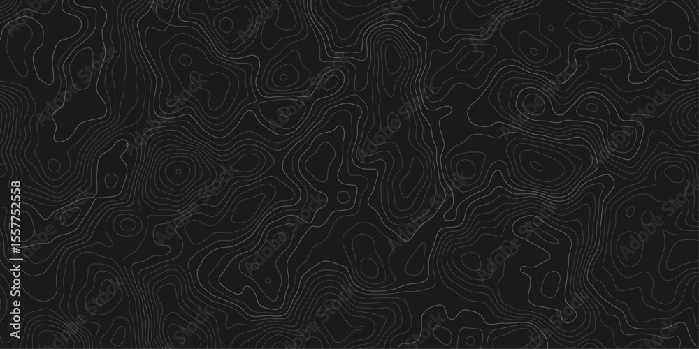 Poster dark topographic map with contour lines showing elevation on a textured surface pattern design graph