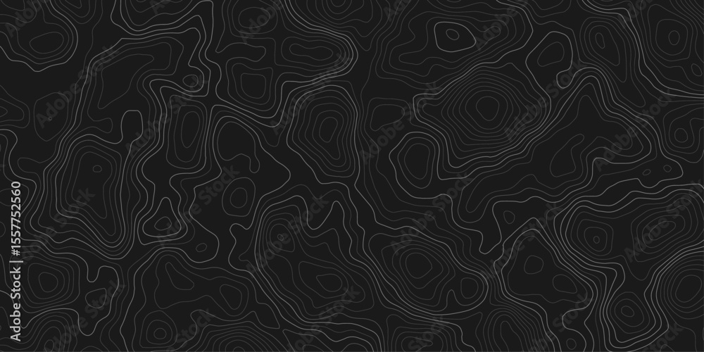 Poster dark topographic map with contour lines showing elevation on a textured surface pattern design graph