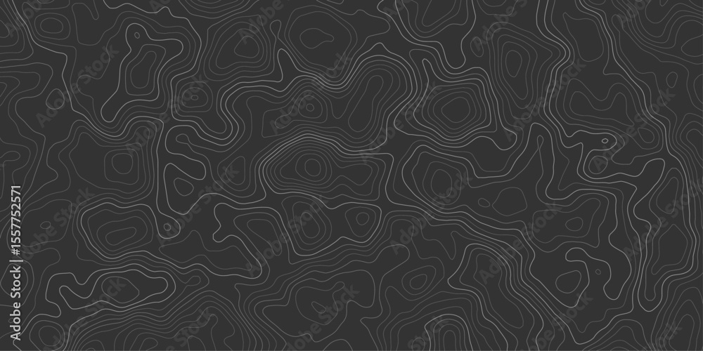Poster dark topographic map with contour lines showing elevation on a textured surface pattern design graph