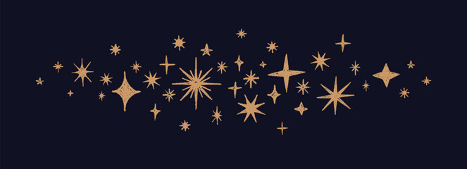 Golden stars border, sparkle divider Twinkle burst