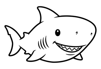 Adorable cartoon shark smiling with sharp teeth and a dorsal fin outline