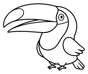 Fototapeta premium Simple black and white line art image of a toucan bird