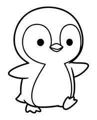 Obraz premium Adorable Cartoon Penguin Illustration in Black and White Outline Style