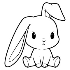 Adorable cartoon bunny rabbit with big ears sitting and looking at you