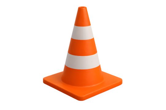 Orange Reflective Hazard Safety Cone Isolated on Transparent Background PNG

