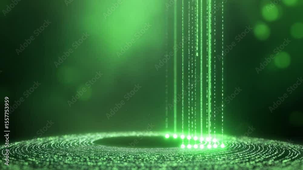 Poster Digital Data Flow: A captivating visualization of data streams, composed of emerald light against a shadowy backdrop, embodying the essence of technology and innovation.