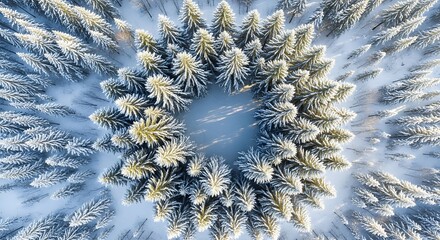 Aerial View of Snow Covered Trees Forming a Circle