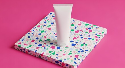 Tube Mockup on Colorful Surface Against Pink Backdrop
