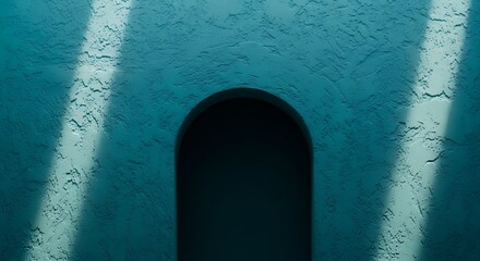Textured Blue Wall with Arch and Light Streaks Creates Dynamic Visual