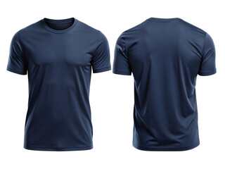 A navy blue tshirt is shown from the front and back, isolated on white background