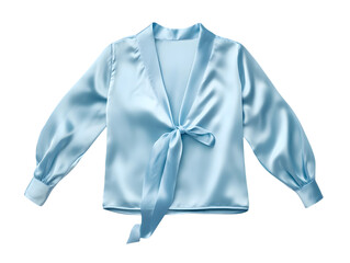 Obraz premium Elegant light blue satin blouse with a tie front detail isolated on transparent background