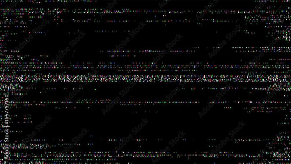 Poster colorful vhs video noise glitch vector. abstract motion digital signal distortion background. retro 