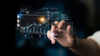 High-tech data visualization dashboard for analytics and performance tracking, including data visualization, trend, data report, and data chart. Latch