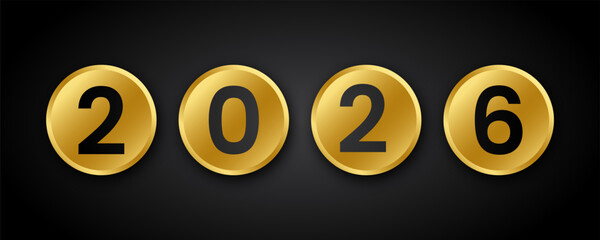 Happy New Year 2026 design inside gold circle. Vector illustration