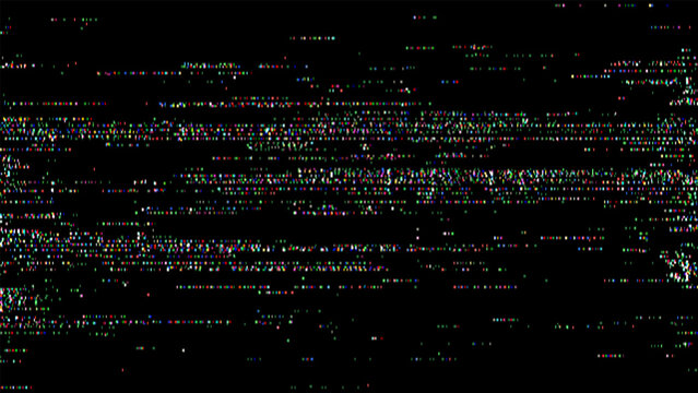 Abstract video distortion with colorful pixel noise on a black screen. Glitch effect pattern for background design. - Powered by Adobe