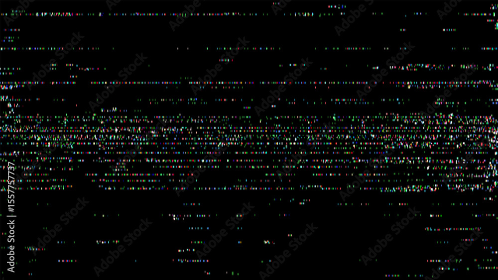 Poster VHS video noise glitch vector. Digital artifact texture or datamosh background. Retro vintage static screen for design.