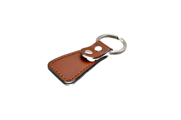 Leather Keychain with Silver Ring isolated on a transparent background