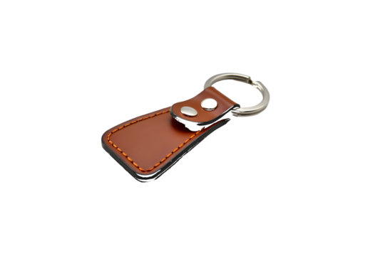 Leather Keychain with Silver Ring isolated on a transparent background