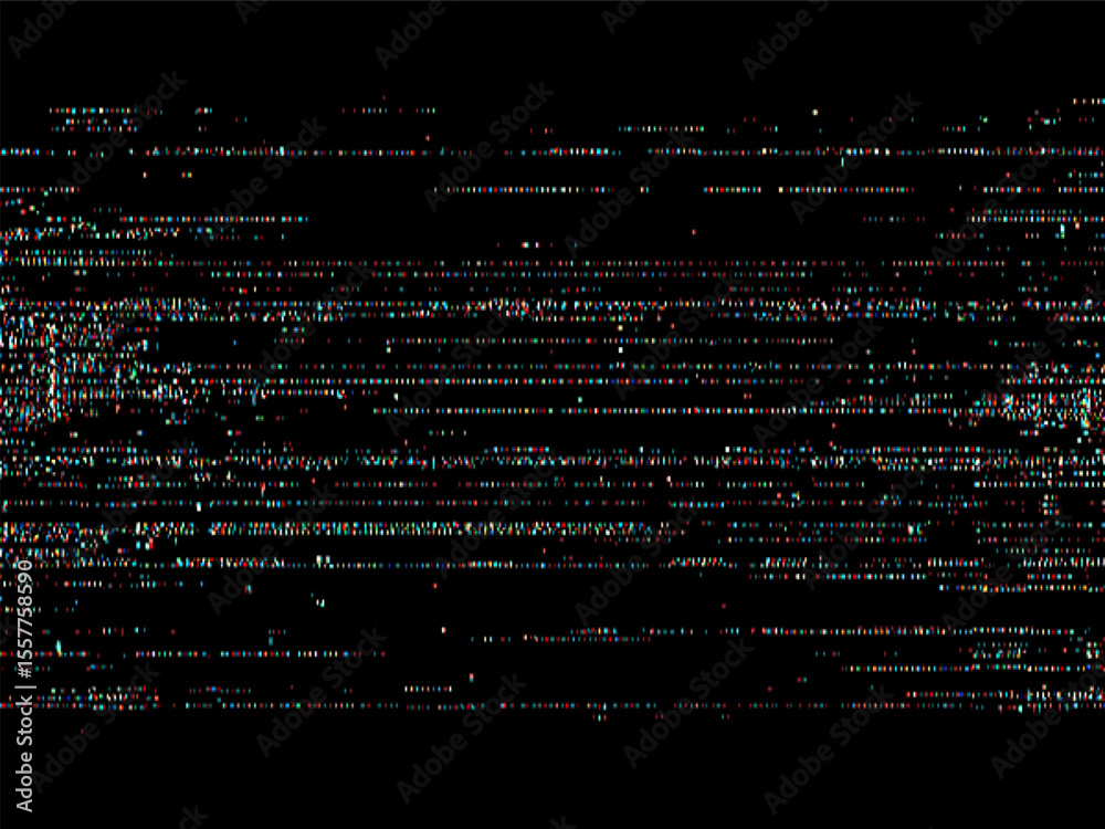 Poster Abstract vhs video noise glitch vector background. Damaged analog screen effect. Pixel distorted texture for media display design.