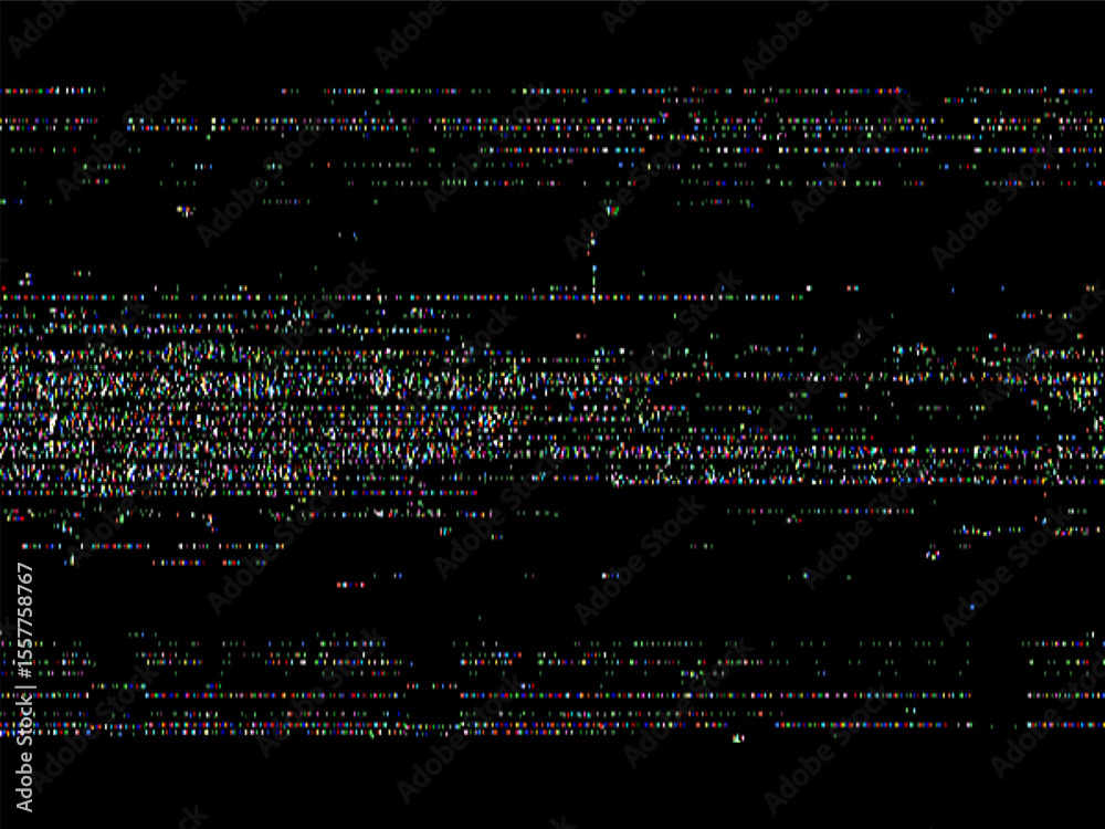 Poster Abstract digital VHS video noise glitch vector background. Damaged analog display texture. Retro bad signal pixel art effect.