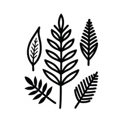 Leafy illustration set minimalist line drawings of green leaves Vector illustration