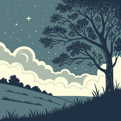 Nature scene with tree and fullmoon at night and Digital art moon and tree wallpaper