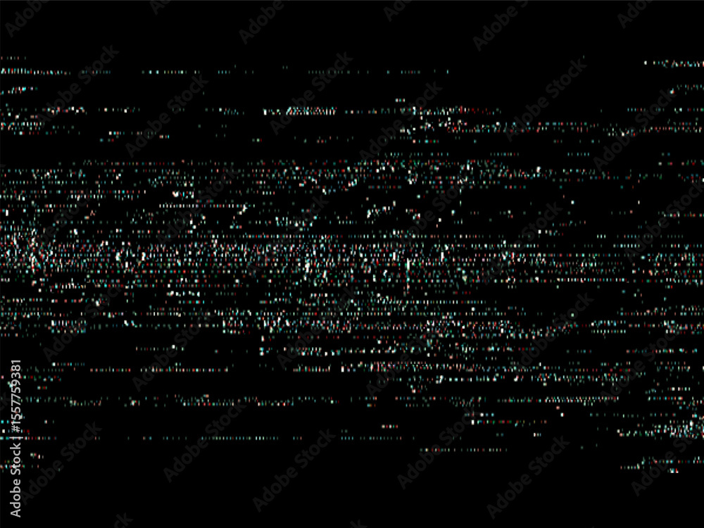 Poster Glitch screen with abstract pixel patterns and video noise effect. Retro VHS display background texture for digital design.